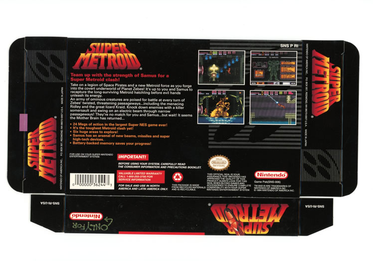 Super Metroid Display Only Box Art - Back