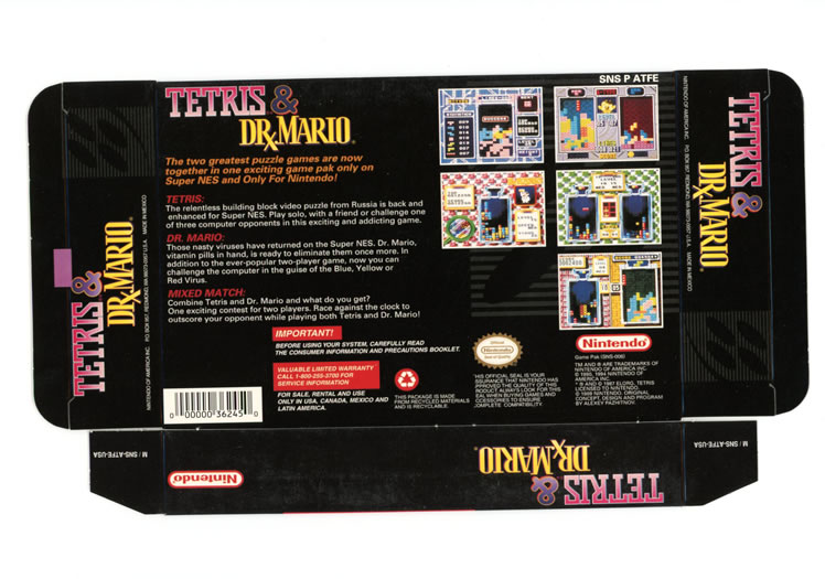 Tetris & Dr. Mario Display Only Box Art - Back